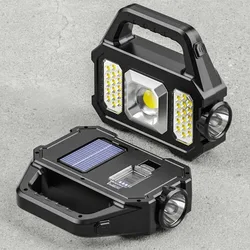 6 Modes LED Portable Solar Work Lights USB Rechargeable  Flashlight Hand-held Searchlight Power COB Camping Fishing