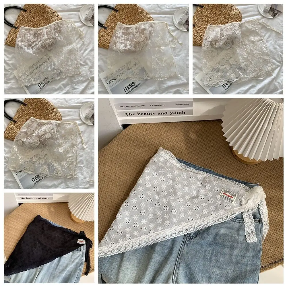 Moda doce renda meia saia flor bordado altura cintura gaze saia rendas y2k outwear mini saia festa