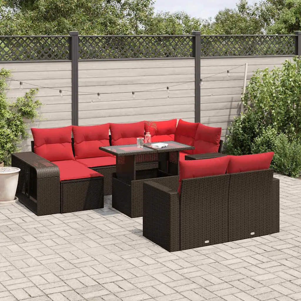 

Outdoor Brown Poly Rattan 11 Piece Patio Sofa Set with Cushions Garden Furniture Comfortable Seating