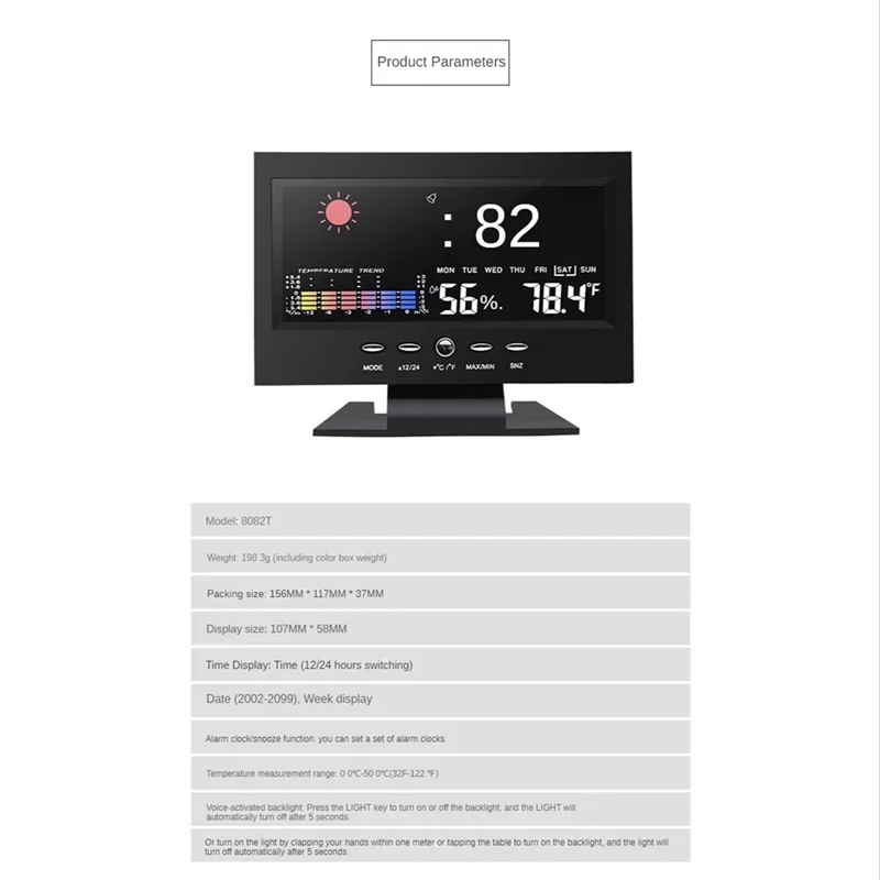 SQPP-1Set Lcd Color Screen Digital Snooze Alarm Clock Weather Forecast Station Plastic