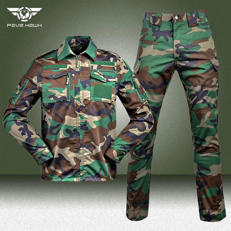 Spring Autumn Training Sets Men Outdoor Camouflage Work Overalls Jacket Pant Wear-resistant Pocket Windproof Training Uniform