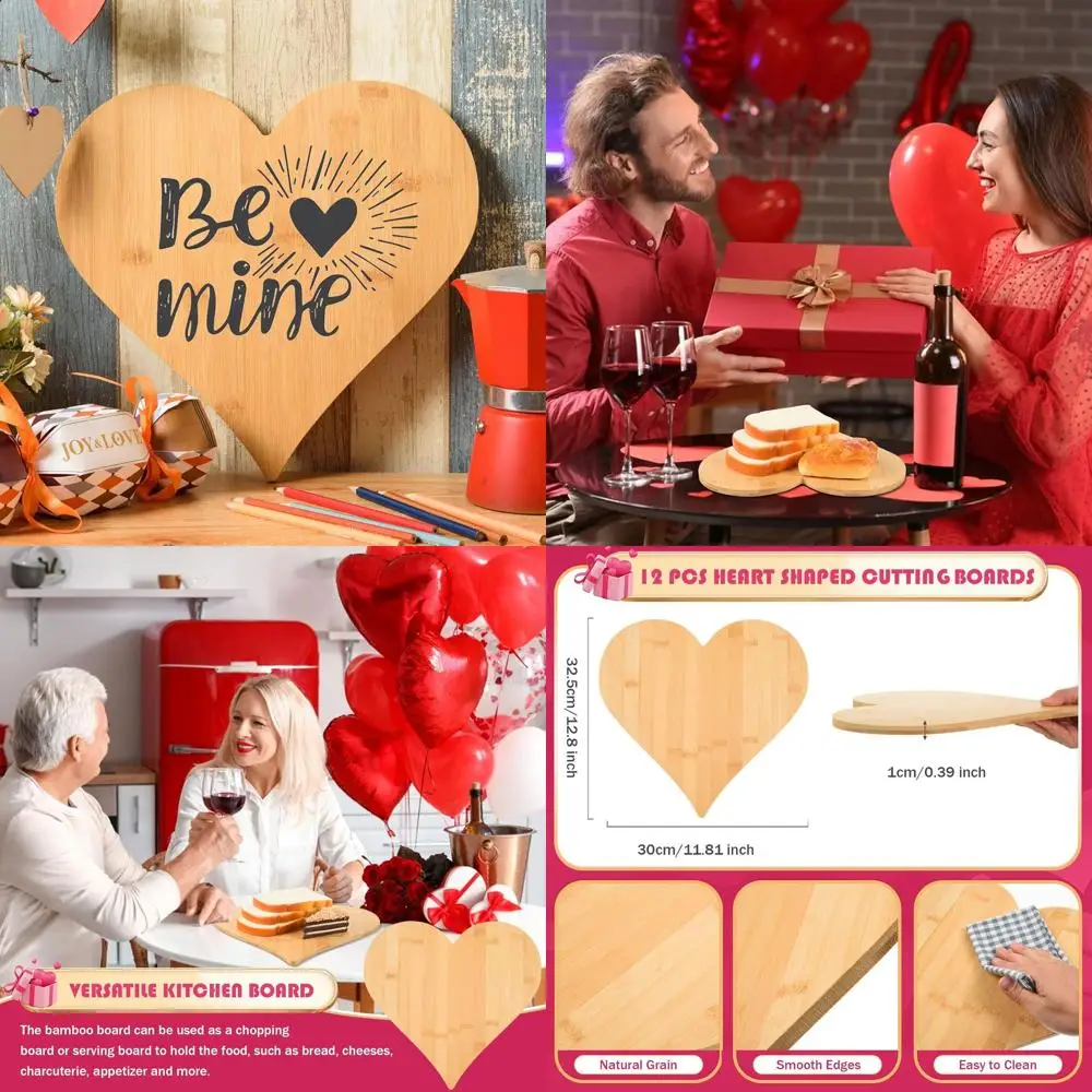 

Бамбуковая доска для мясных изделий в форме сердца с лазерной гравировкой, 12,8x11,8x0,39, идеально подходит для подарков на День святого Валентина и свадьбу