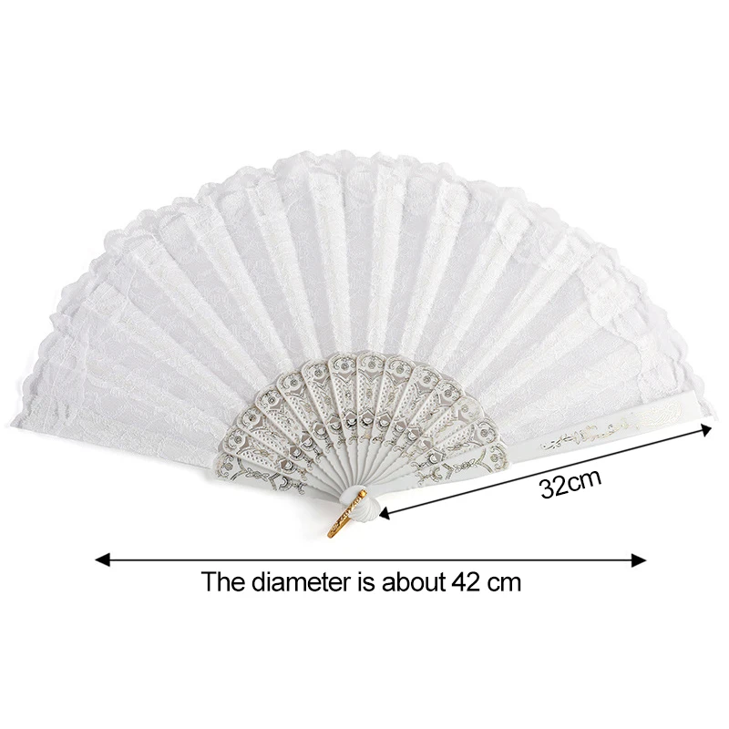 Fashion Wedding White Lace Folding Fan Plastic Wedding Cosplay Party Home Decorative Fan Ancient Bride Hand Fan Decoration