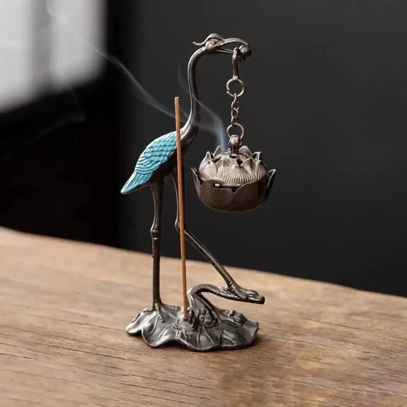 Antique crane Hanging incense burner backflow sandalwood OUDH metal incense holder for home Decor ornaments