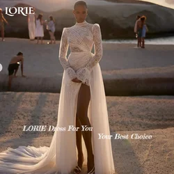 LORIE Vintage Lace Wedding Dresses High Collar A-Line Puff Long Sleeve Button Bridal Gown Princess Muslim Bride Dress Customized