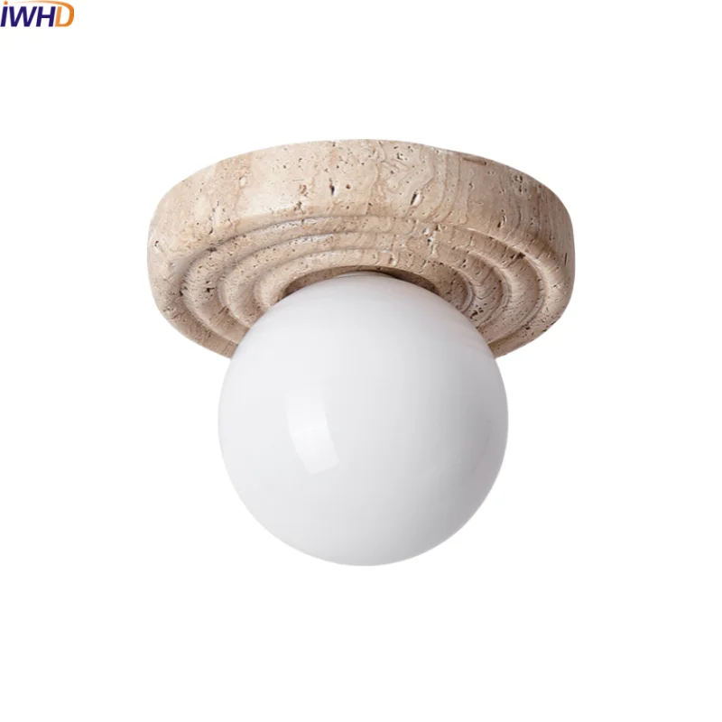 

IWHD Natural Stone LED Ceiling Lights Decoration Yellow Travertine Hallway Corridor Living Room Modern Ceiling Lamp Lamparas