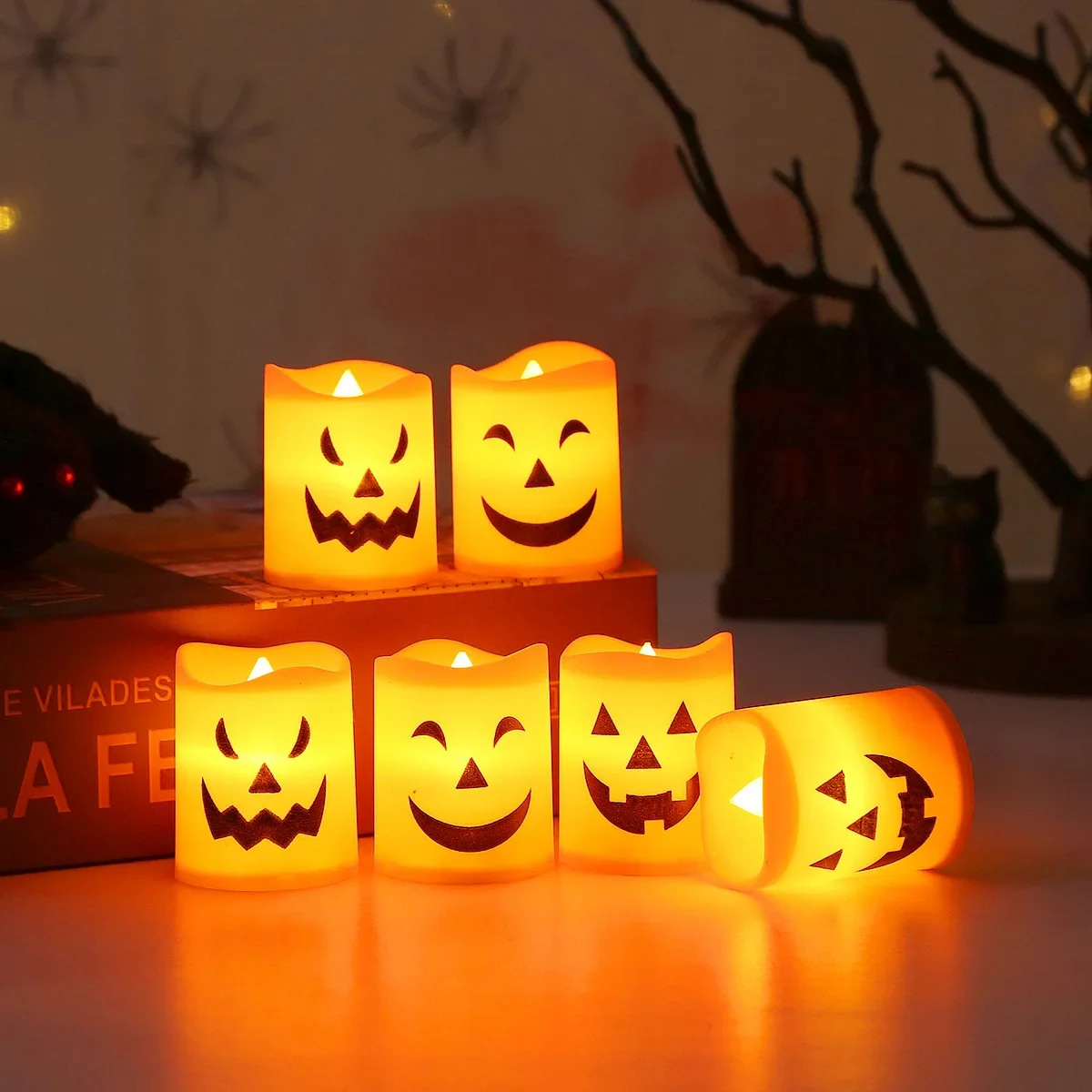 LED Candle Light Battery Pumpkin Halloween Electronic Skull Ghost Festival Spooky Pumpkin Light Atmosphere Decor Candle Light