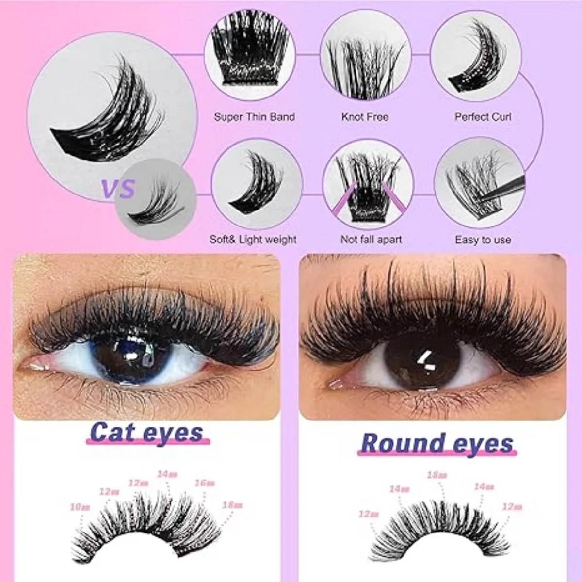 Cluster per ciglia Cloison 60D + 80D + 100D - 280 pezzi di grappole per ciglia 10 - 18 mm D Curl Cluster - Cluster per ciglia spesse