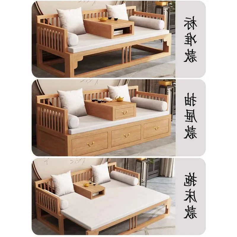 For Small Apartment Solid Wood Arhat Bed Zen Style Push-Pull Drawer Multi-Functional Sofa Collapsible Furniture Princess Room