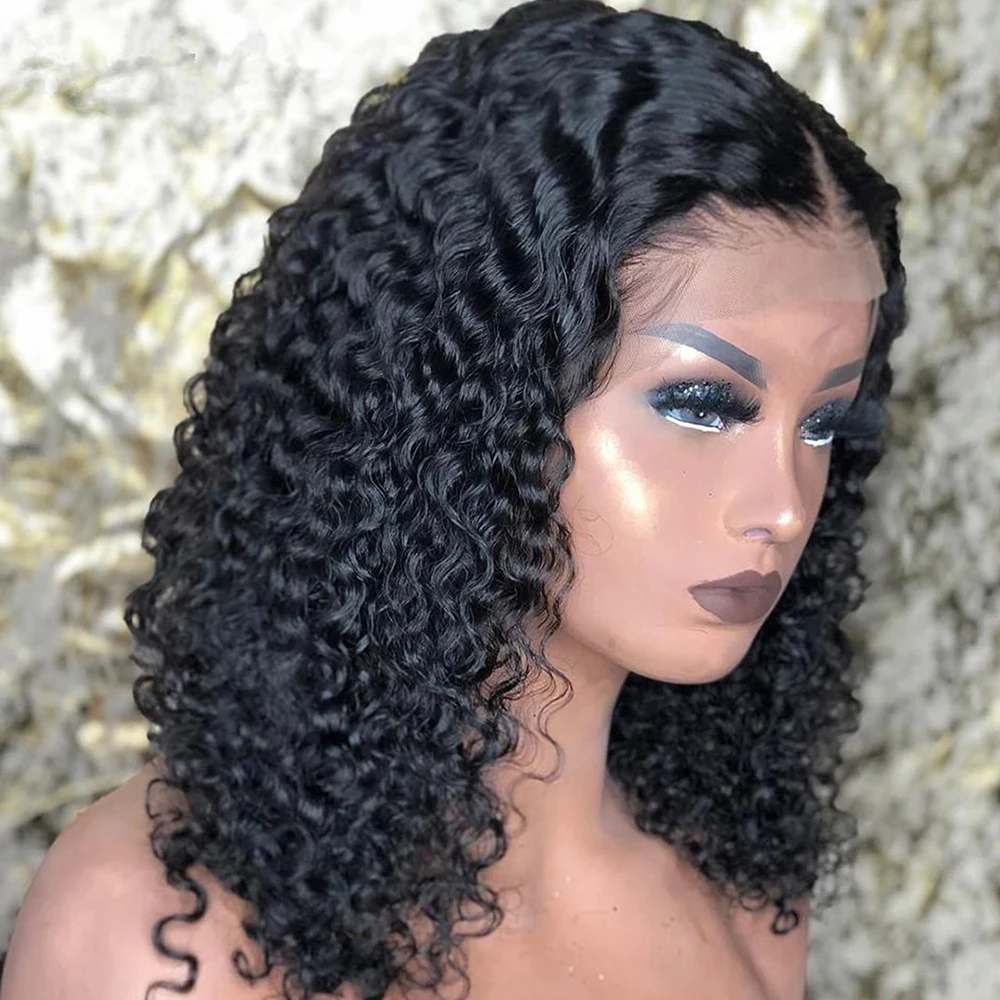 

Короткие кудрявые парики-боб из натуральных волос, 250% плотность, безклеевые, бразильские, с фронтальной шнуровкой 13x6, без клея, предварительно нарезанные, для женщин, распродажа