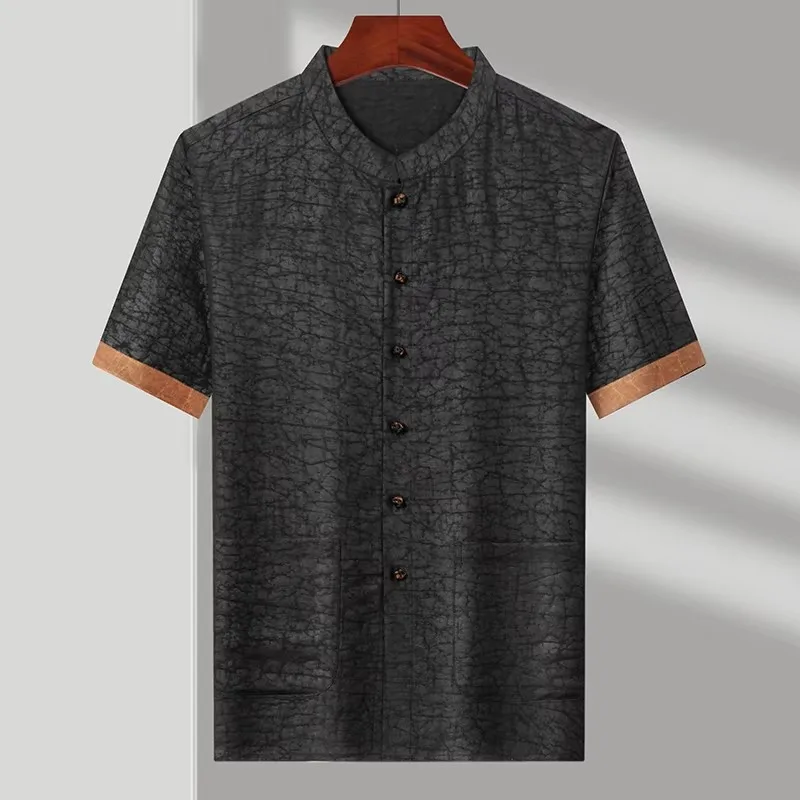 

High-End Frog Silk Shirts For Men Short Sleeve Lightweight Satin Summer Quality Gambiered Canton Gauze Classic Camisas De Hombre