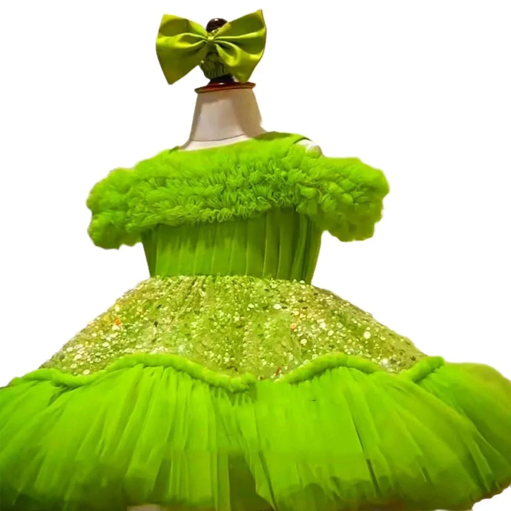 Luxuoso flores menina verde tutu crianças vestido para meninas trajes festa de aniversário de casamento princesa ano novo crianças vestidos