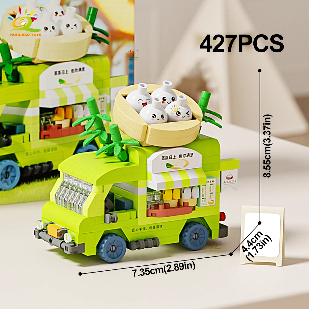 HUIQIBAO Straatvoedselwagen Model Micro Bouwblok MOC Bloemenwagen Bakstenen Set Schattig Ornament Decoratie Speelgoed voor Meisjes