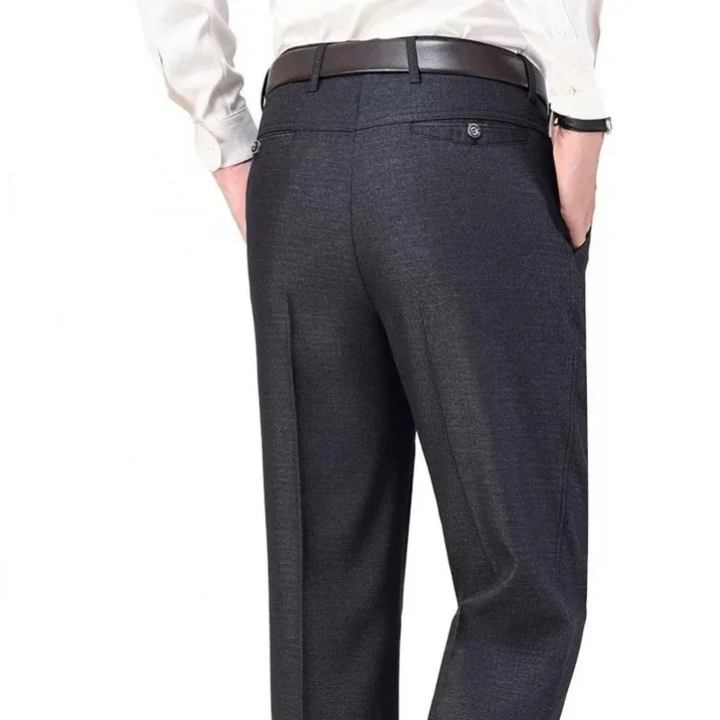 Men\'s Lightweight Business Casual Pants Summer Thin Autumn Thick Solid Gentle Trousers Male Brand Fashion Suit Pant Black Grey