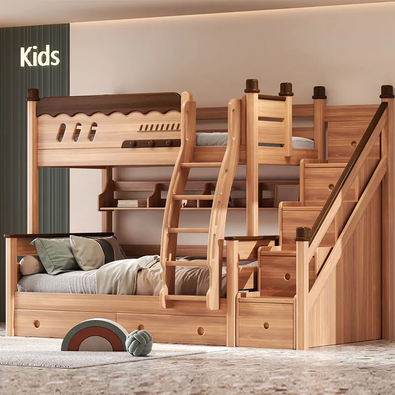 

All solid wood multi-functional upper and lower two-layer children's storage bed