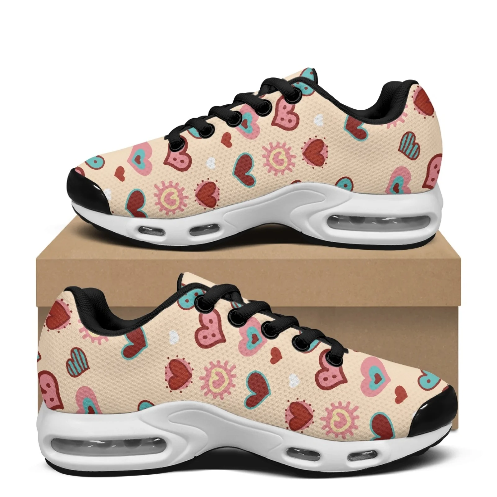 PENSTROLL Heart Pattern Comfort Sneaker Mesh Tennis Sport Cross Trainers Arch Support Tennis Fashion Sneakers for Running