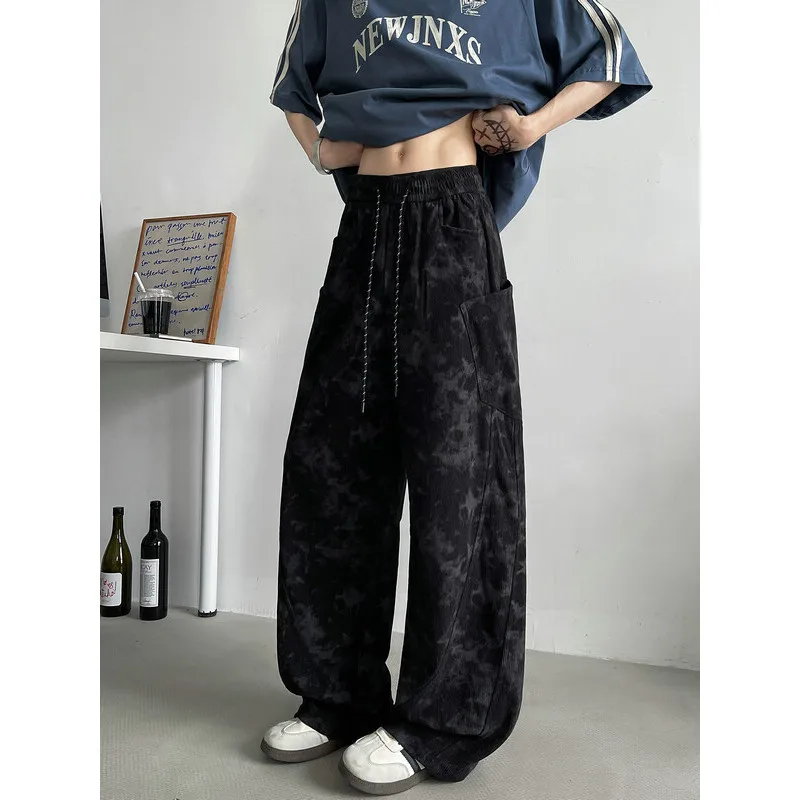 Black Corduroy Pants Men Fashion Retro Casual Pants Streetwear Men Hip-hop Loose Wide Leg Pants Mens Vintage Trousers M-2XL