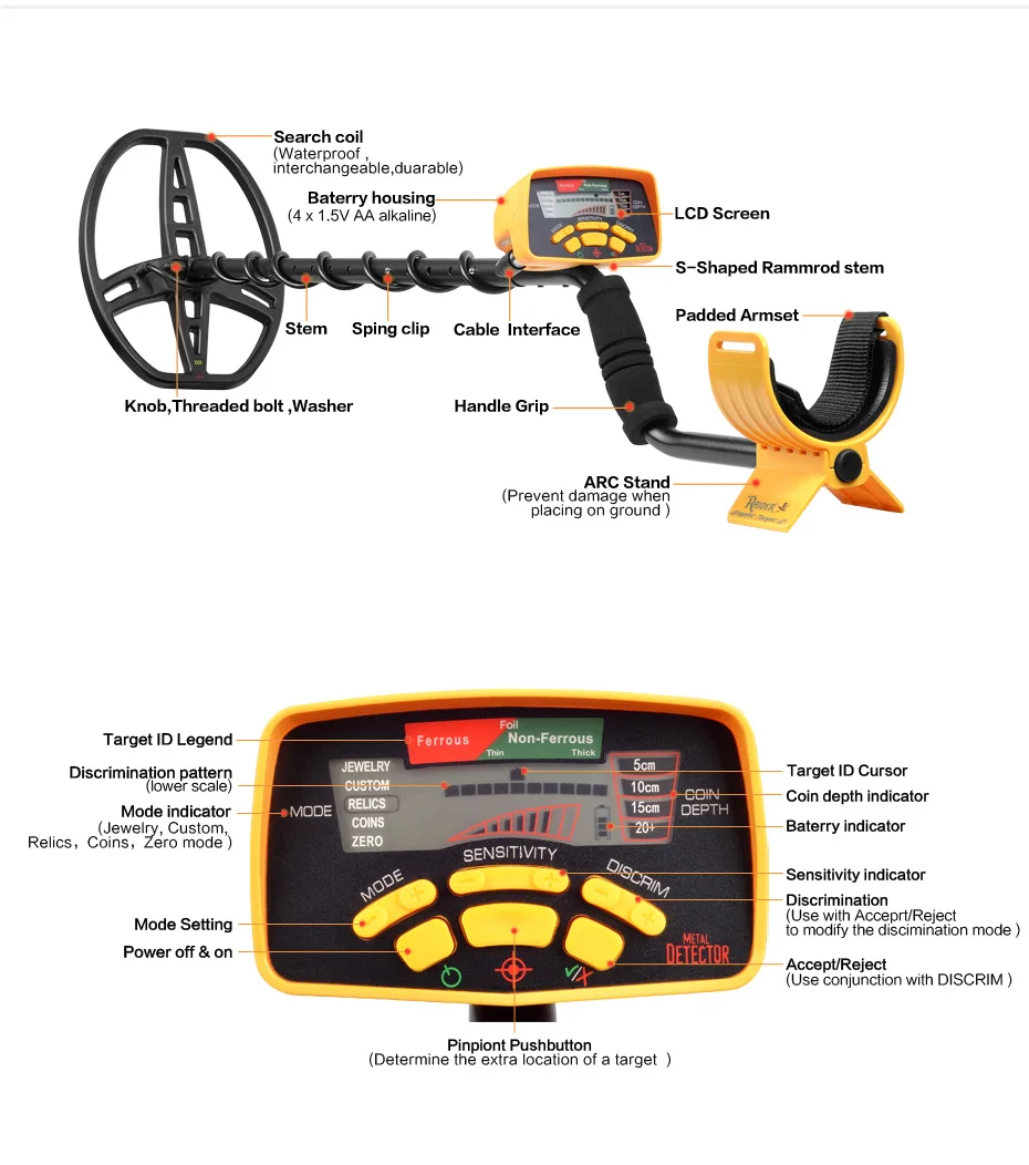 MD6350 Gold and Silver Metal Detector Depth Indicator Locator Target ID Legend Detection Exploration Equipment Underground