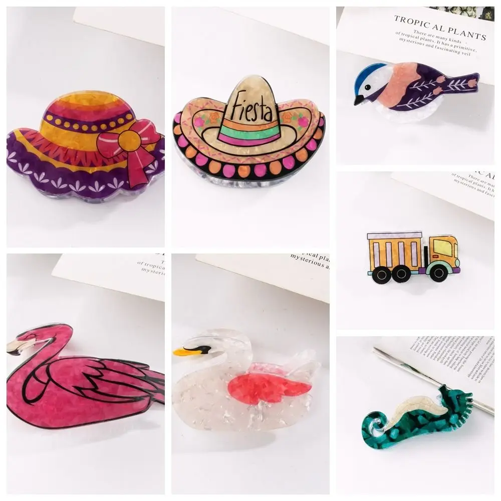 Sweet Acrylic Animal Hair Claw Bird Straw Hat Swan Hair Clip Headwear Geometry Animal Shark Clip Female