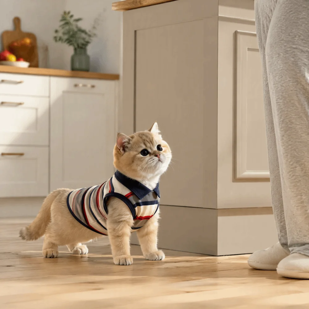 Neues gestreiftes Haustier-Poloshirt, modisches, atmungsaktives Katzen-Poloshirt, waschbarer Haustierpullover für Welpen – Detail 8