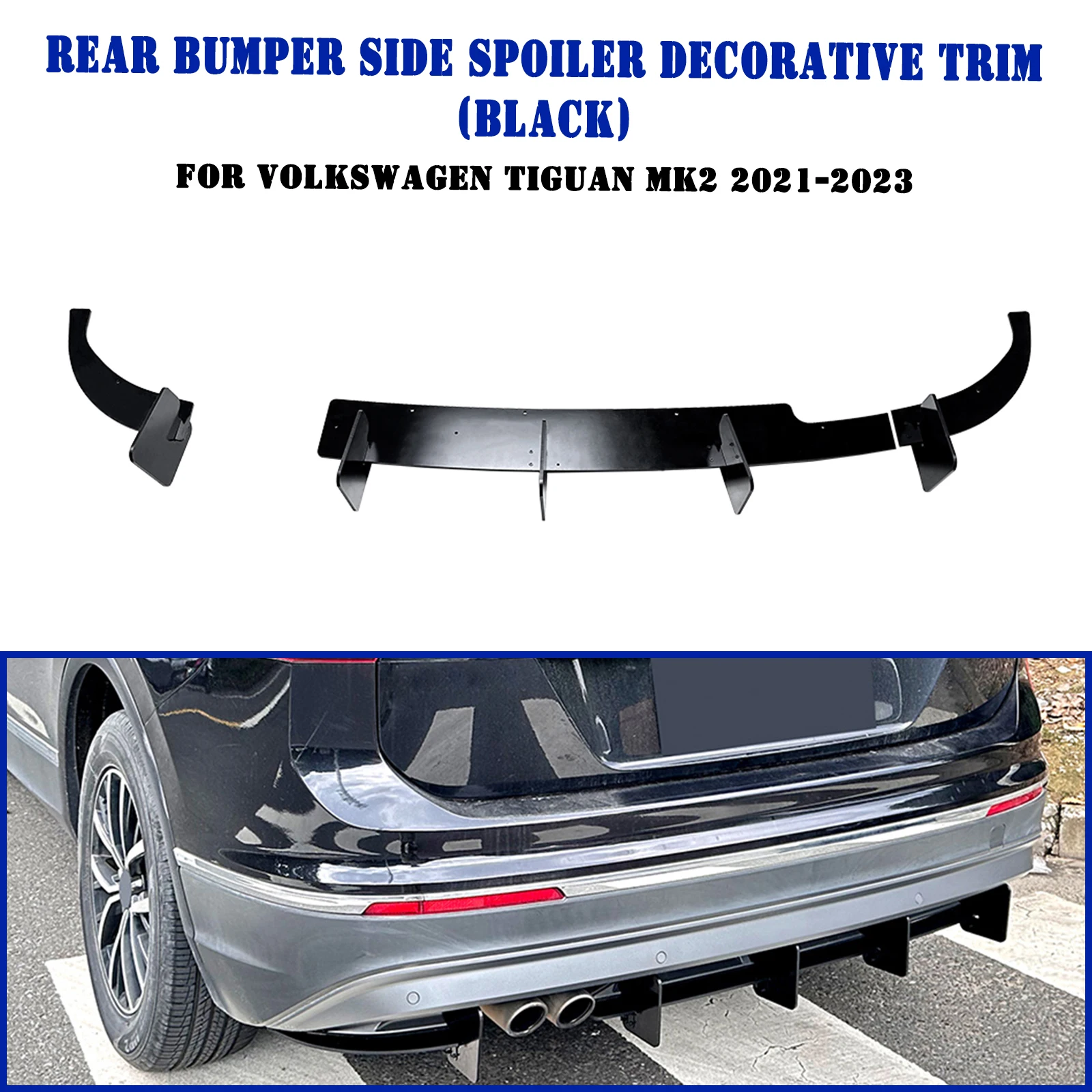 

For Volkswagen VW Tiguan MK2 2021-2023 Rear Bumper Diffuser Lip Boot Tail Lower Spoiler Plate Bracket Splitter Protector Kit