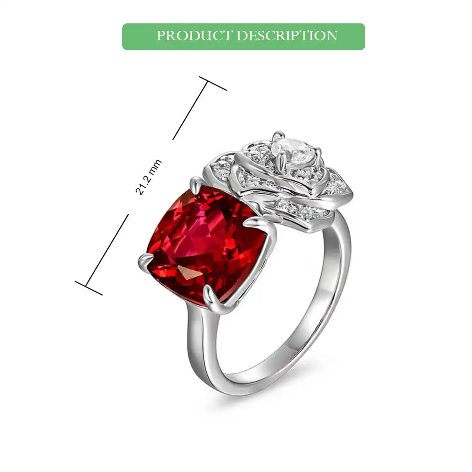 Anillos de plata de ley 925 WES para mujer, rubí rojo creado en laboratorio, 10x10mm, compromiso de boda, regalo de San Valentín, joyería fina certificada