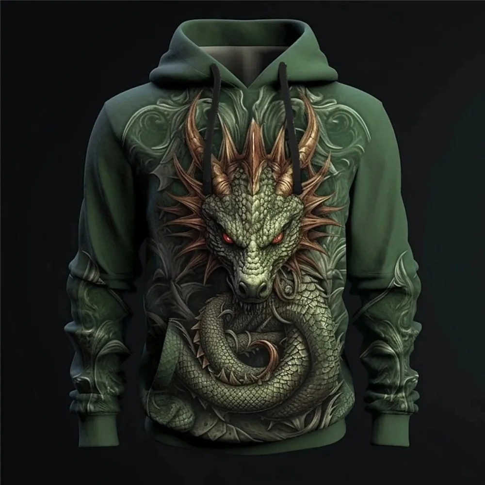 3D Dragon Print Hoodies for Men Hip Hop Trend Harajuku Streetwear Autumn New Sweatshirts Oversized Casual Pullover Tops