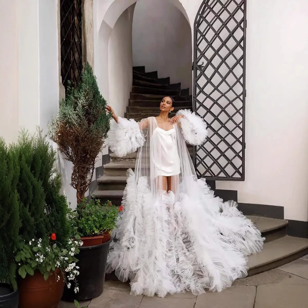 Pregnant Women Photo Clothing Mesh Morning Gown Dress Women's Long Trailing Catwalk Performance Fluffy Gauze Skirt
