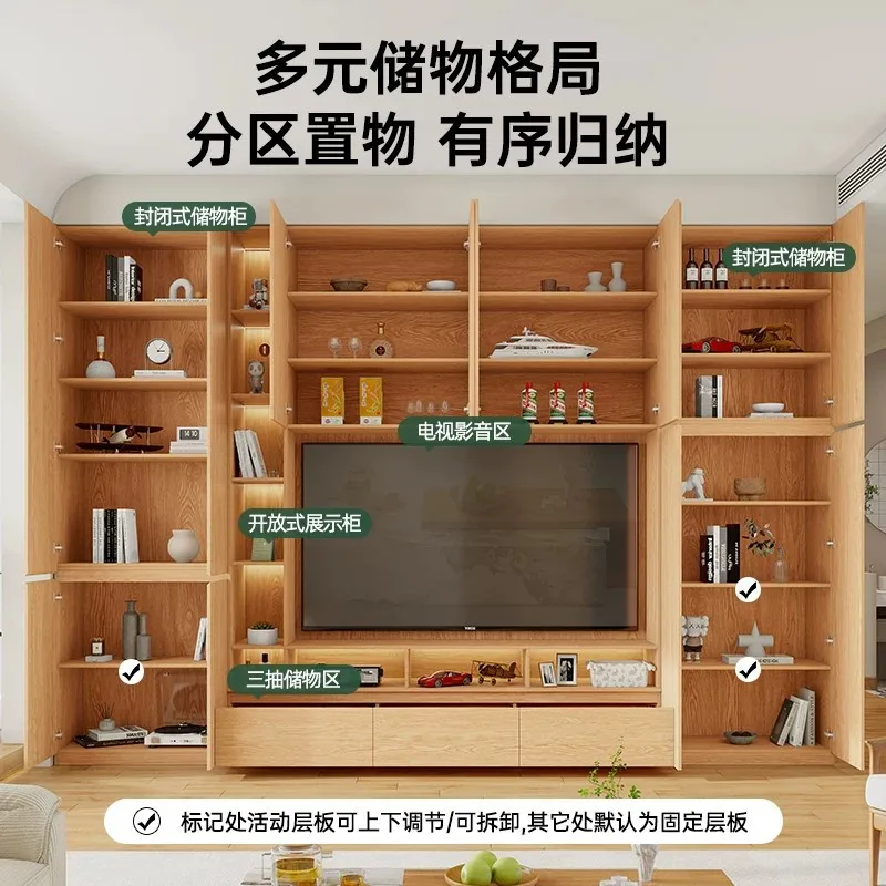 Storage and storage integrated living room household background against the wall solid wood floor