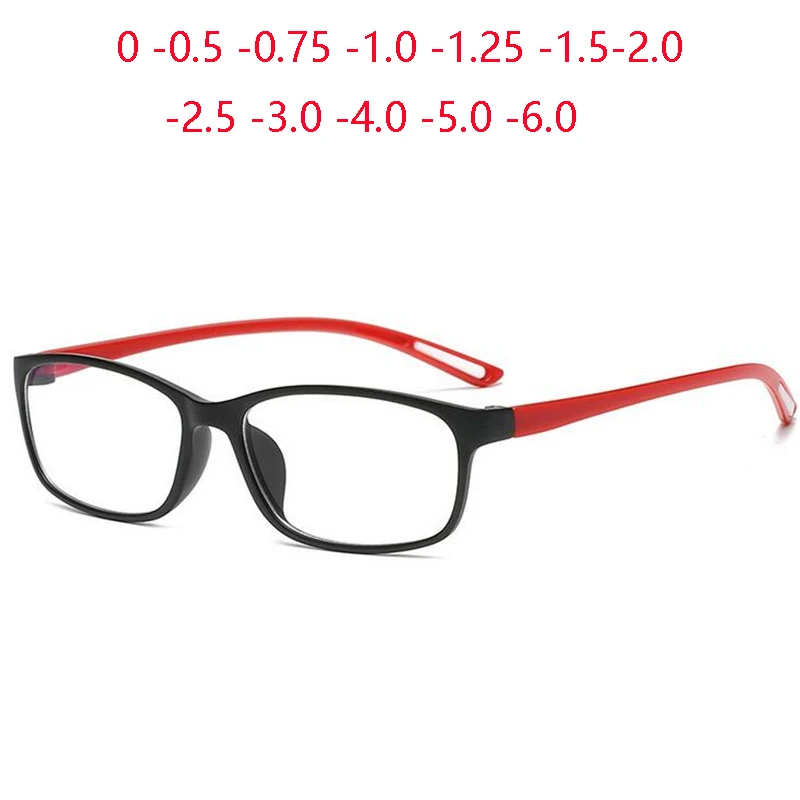 TR90 Anti-blue Light Square Nearsighted Glasses Women Men Black Red Frame Prescription Eyeglasses Diopter 0 -0.5 -0.75 To -6.0