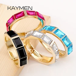 KAYMEN New Rectangle Shape Crystals with Gold Color Minimalist Statement Cuff Bracelet Fashion Bangle Jewelry Lady's Accessories