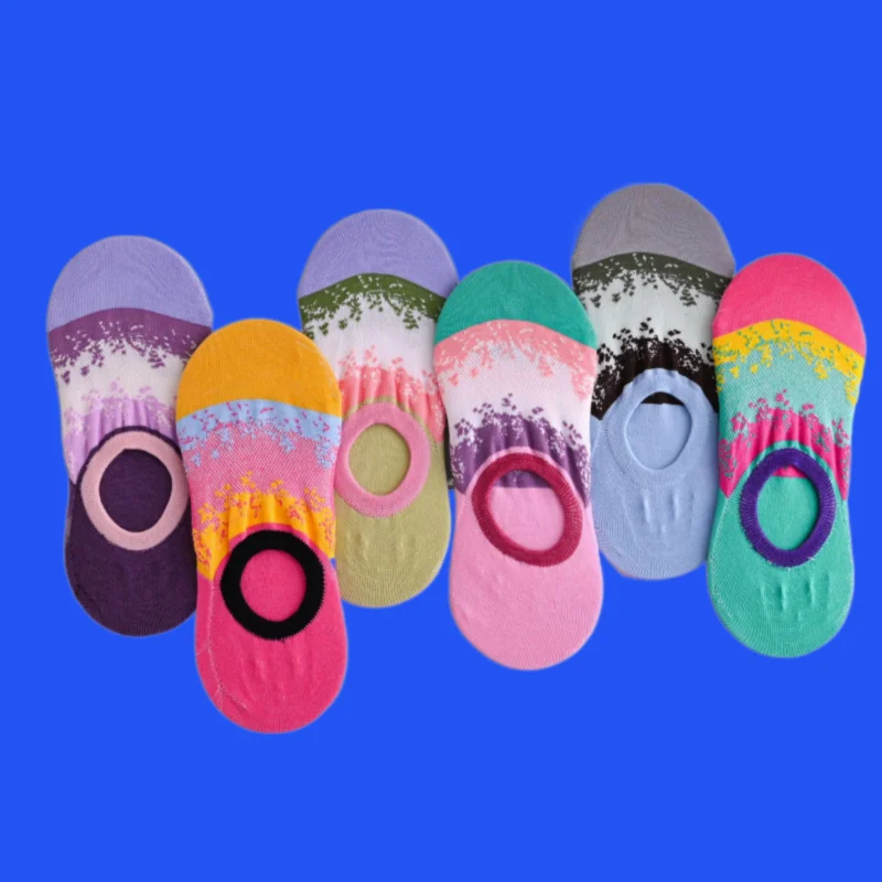 6/12 Pairs Summer Colorful High-value Outer Wear Boat Socks Silicone Non-slip No-fall Cotton Socks Ladies Invisible Socks