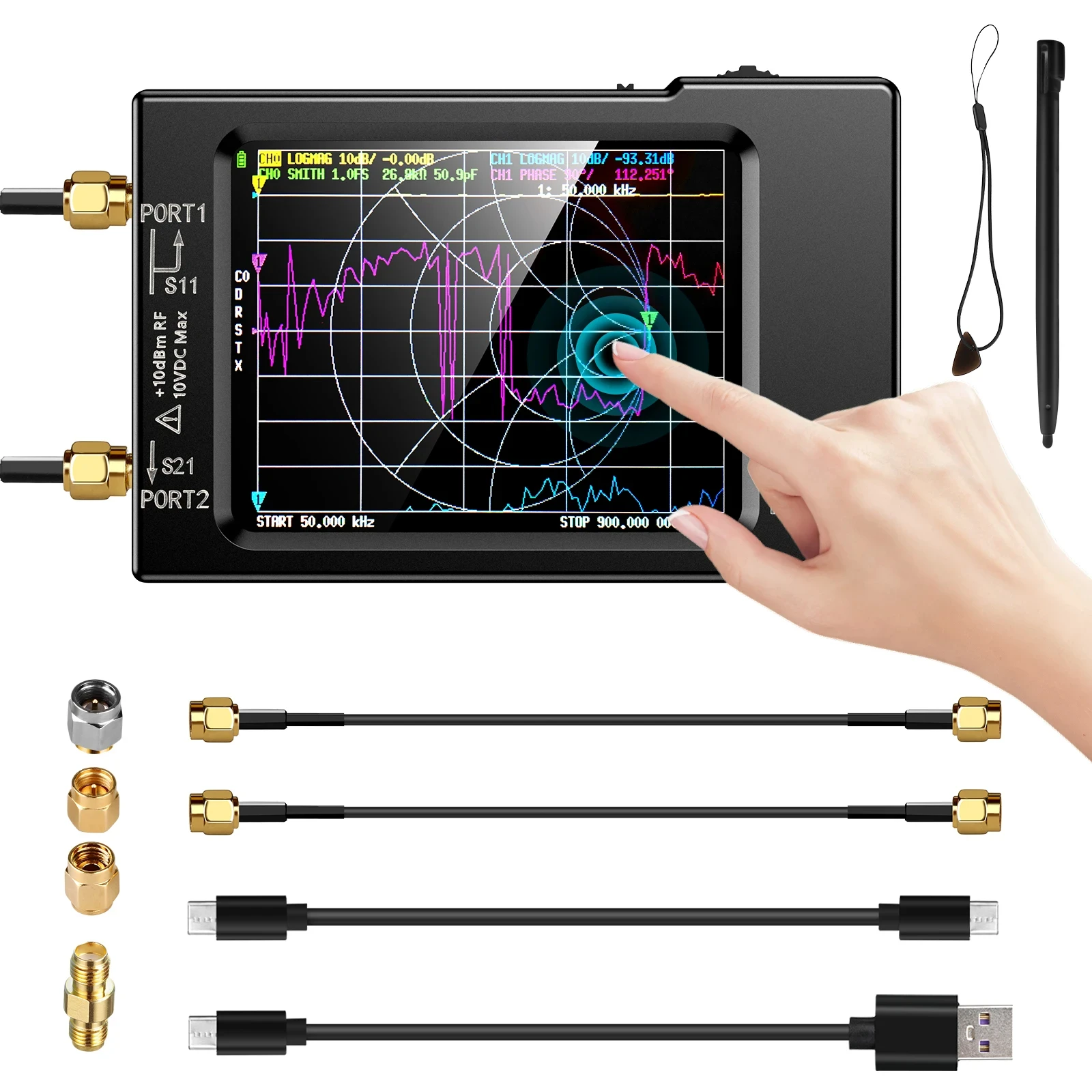 New NanoVNA-H Vector Network Antenna Analyzer 10KHz-1.5GHz MF HF VHF UHF W/ Shell SD Card Slot Digital Nano VNA-H Tester