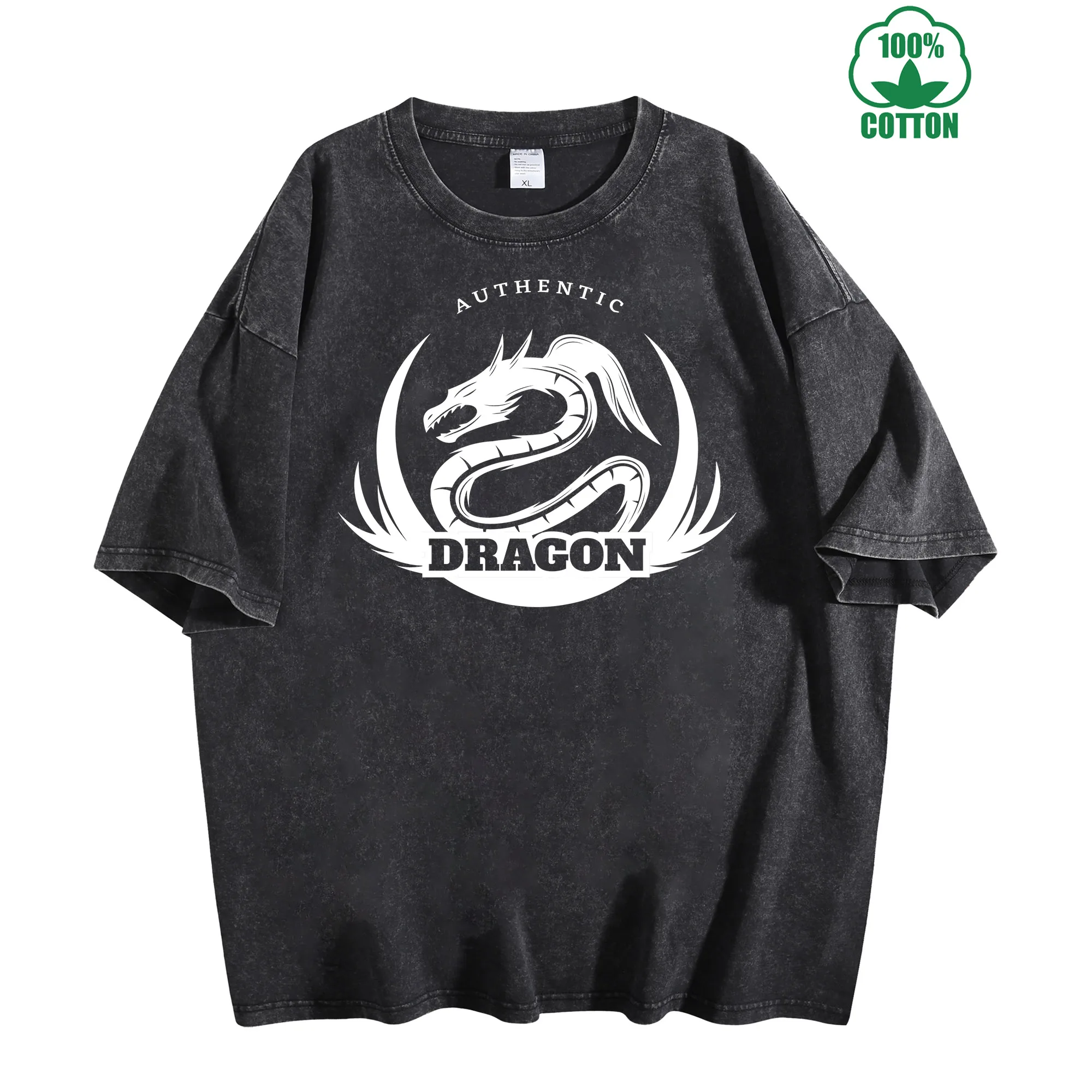 تي شيرت Dragon Vintage الأصلي المغسول 230 جرام 100% قطن مريح كبير الحجم ملابس الشارع للجنسين #1