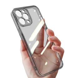럭셔리 스퀘어 투명 블랙 실리콘 소프트 케이스 For iPhone 16 15 14 13 12 11 Pro Xs Max X Xr 초박형 투명 커버 TPU 쉘