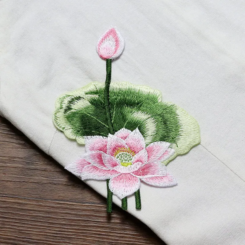 One Piece Vintage Lotus Embroidery Patch, Hand Sew Applique for Coats Hoodies Bags DIY Garment Accessories