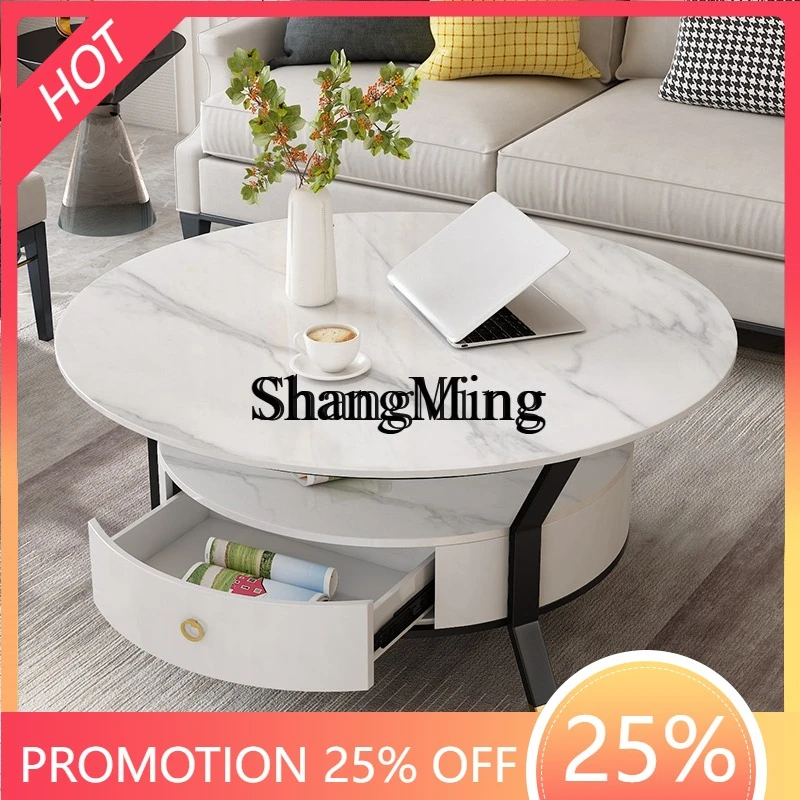 

ZYY senior exquisite rock slab living room household simple small apartment tea table double round table