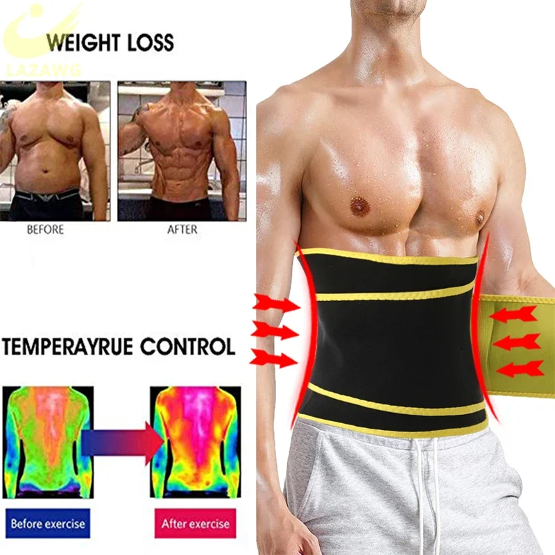 LAZAWG Mens Waist Trainer Belt Neoprene Slimming Belt Fat Burning Body Shaper  Weight Loss Waist Cincher Slimming Shapewear