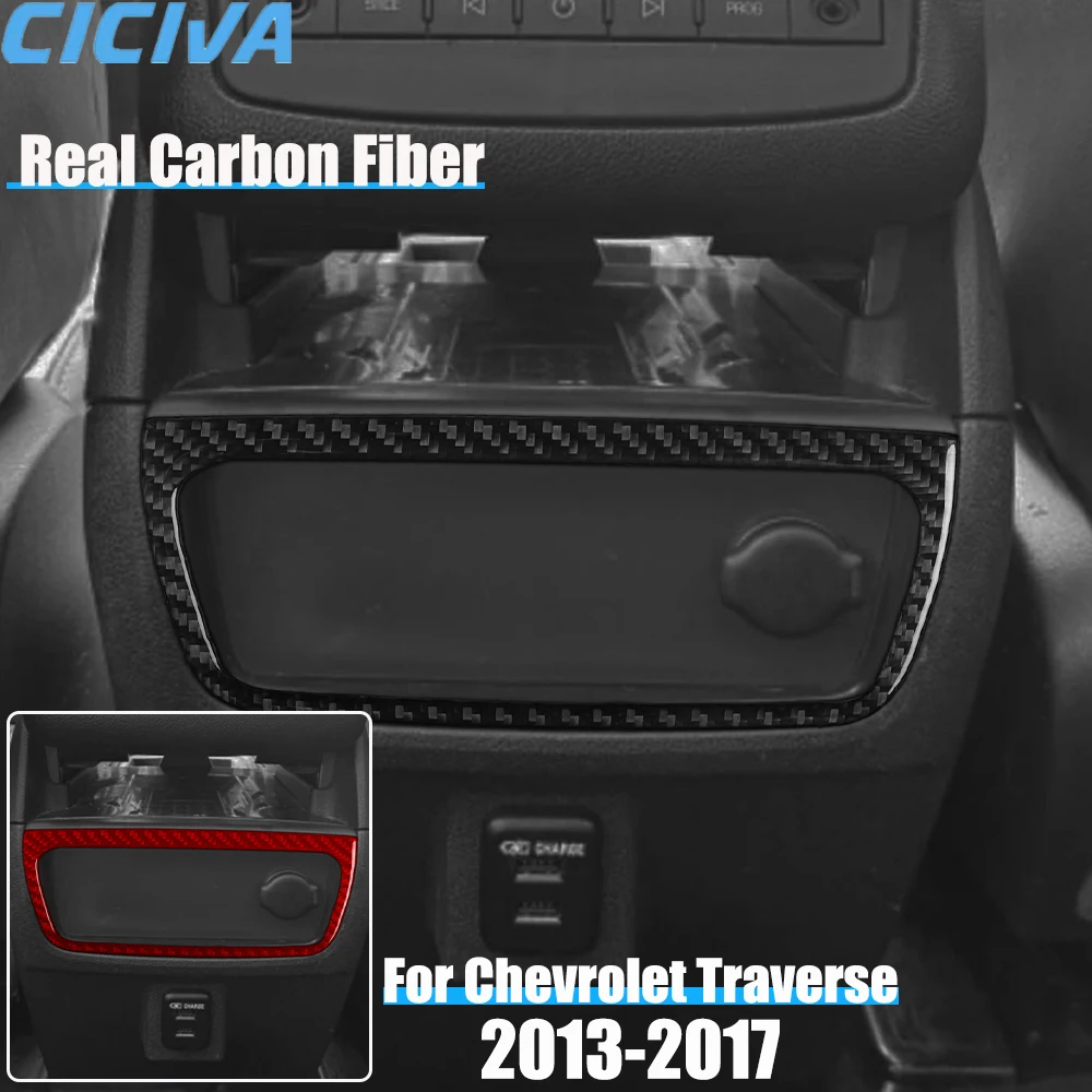 

Real Carbon Fiber Car Accessories Rear Center Charger Frame Cover Soft Sticker For Chevrolet Traverse 2013 2014 2015 2016 2017