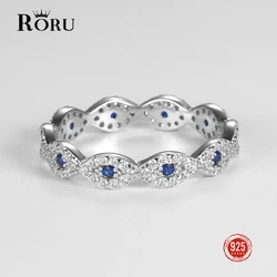 Real S925 Sterling Silver Blue Zircon Stone Evil Eye Rings Luxury Brand Fashion Ring for Women Wedding Birthday Jewelry Gifts