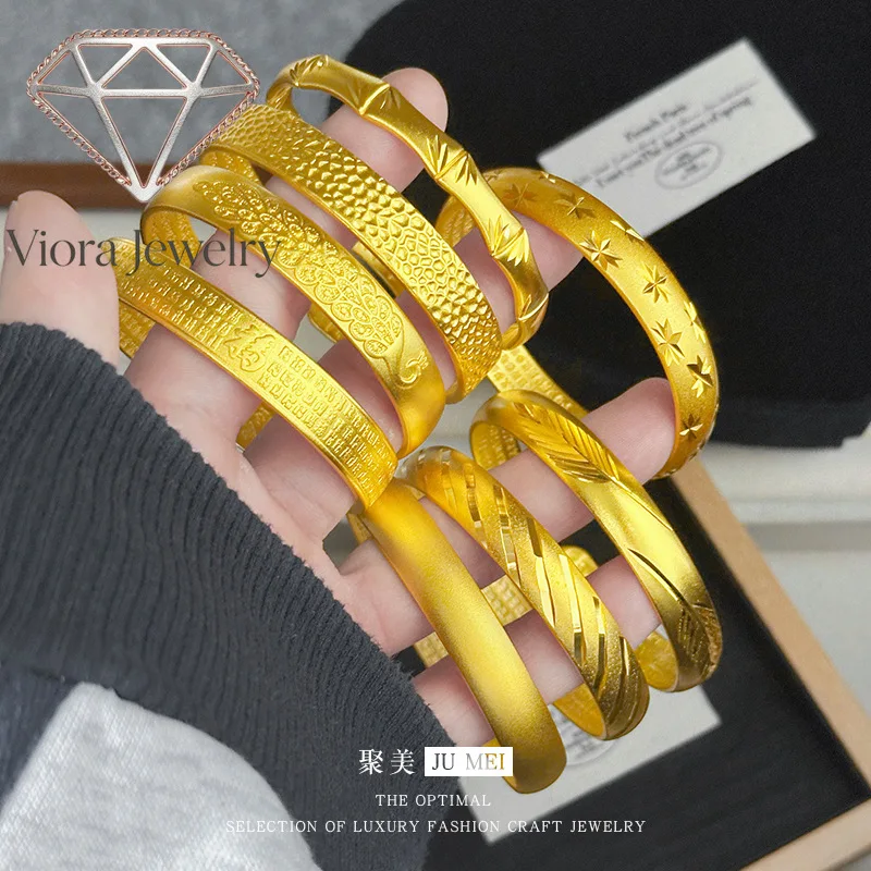 

Viora Jewelry 9999 24K real gold ancient gold open high color blasting open heart bracelet