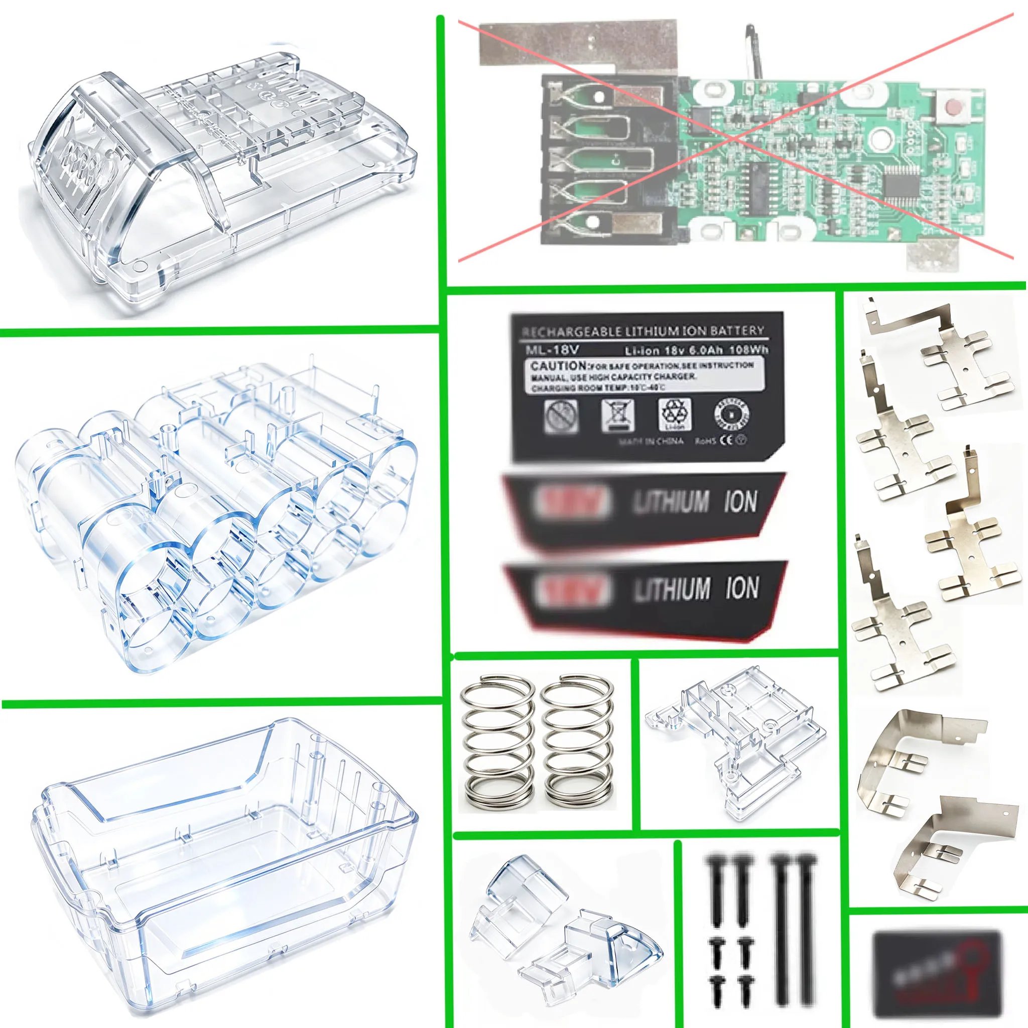 Werkzeugteile Transparentes Box-Kit für Milwaukee 18V Li-Ion Akku Gehäuse für M18 Lithium-Batterien Gehäuse Zellverbinder – Detail 1