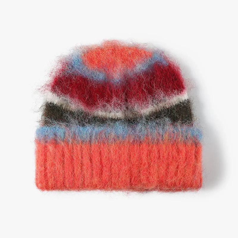 

Korean Color Striped Plush Cold Hat Men's and Women's Autumn and Winter Outdoor Warm Ear Protection Knitted Skull Beanie Caps