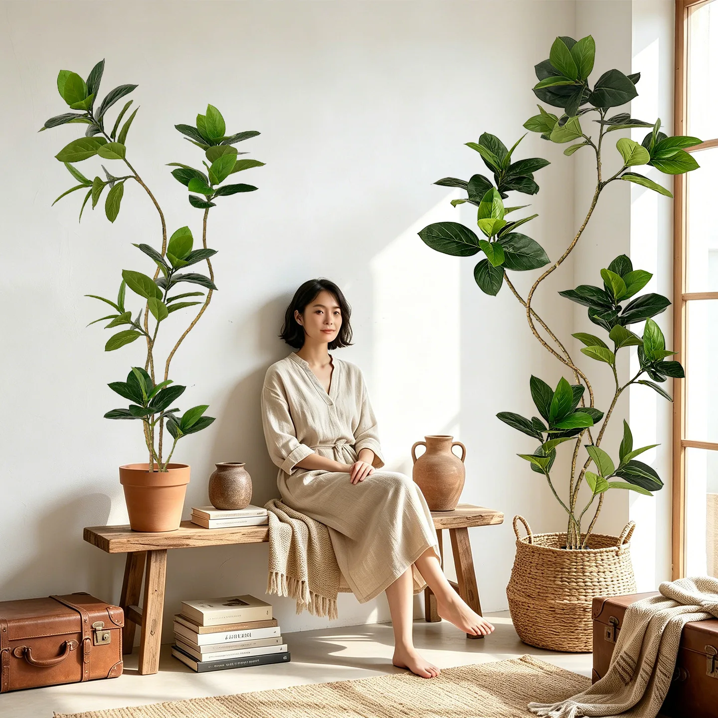 Simulated green plant banyan tree light luxury living room indoor large floor-to-ceiling potted plant bonsai