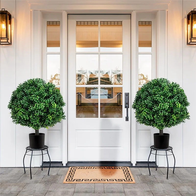 

A68P-Artificial Boxwood Ball Tree 2 Pack, UV Resistance Rated With Spike, Easy To Install, Fake Outdoor Plant For Front Door
