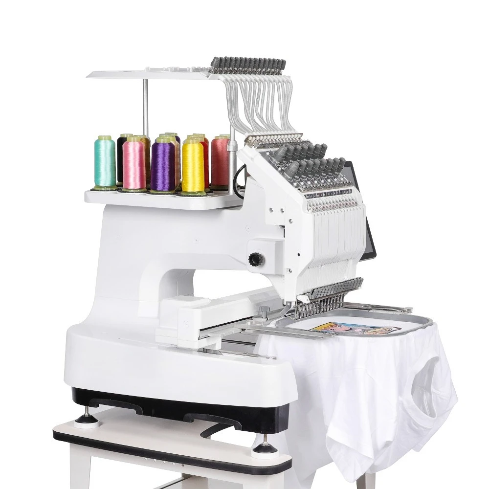 15-Needle Single Head Embroidery Machine – Compact 150×150mm Frame, for Hats, Shoes, Patches & Small Logos