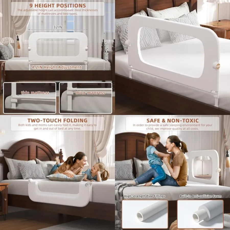 

Bed Rail for Toddlers, Baby Bed Rail Guard for,Toddler Bed Rails with Reinforced Anchor Fit, Height Adjustable and Foldable Bed