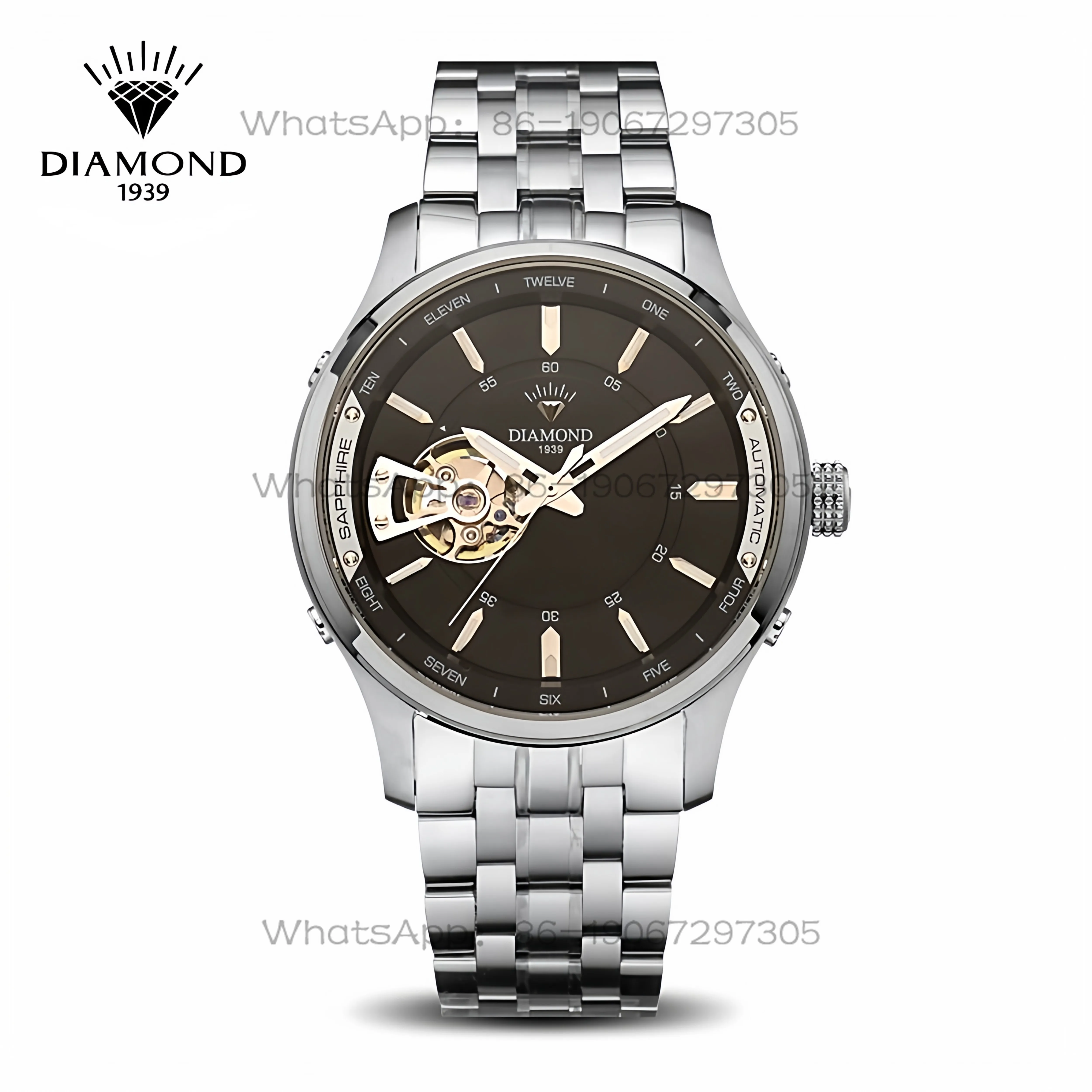 

Shanghai Diamond Brand Men's Watch Fully Automatic Mechanical Watch Waterproof Fashion Hollow Fashion Genuine Men's Watch