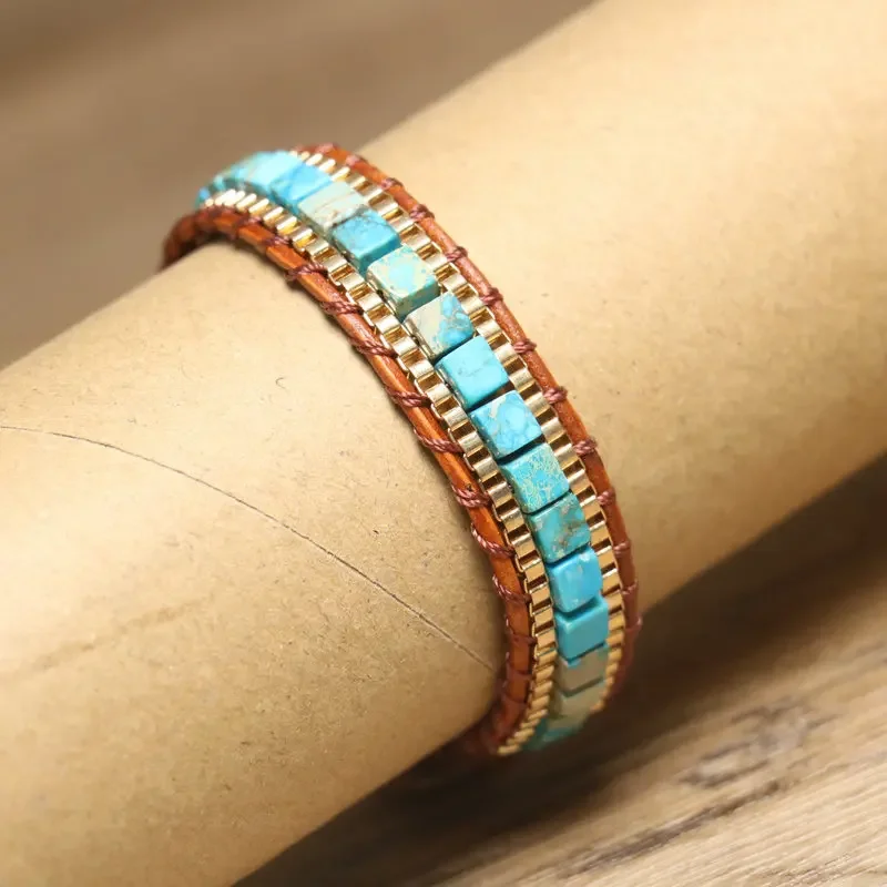 

Bohemian Bracelet Natural stone block chain Exquisite bracelet Blue Emperor Stone bracelet