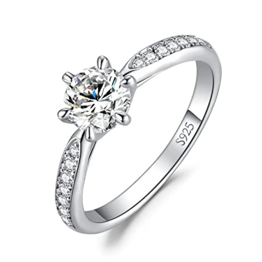 

Classic 1ct 2ct 3ct Moissanite Solitaire Engagement Rings for Women, 925 Sterling Silver Promise Ring for Her, Round Cut Simula